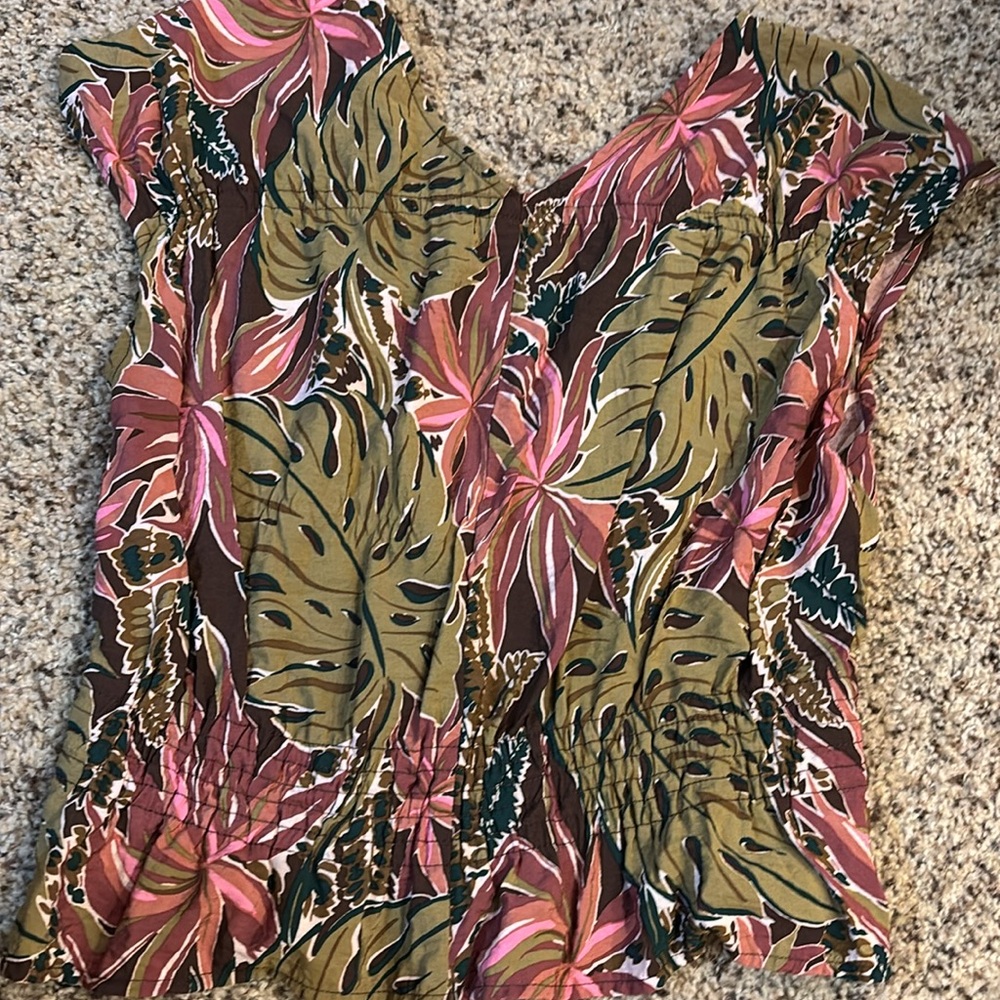 Madewell Pink and Green Leaf Print Blouse - Picture 5 of 5